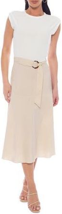 Tash And Sophie Cap Sleeve Midi Dress in Tan/White at Nordstrom Rack, Size Medium