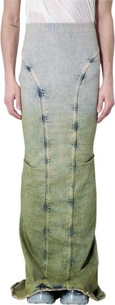 Moncler Distressed Maxi Rok - Dames - Spijkerrokken - Groen - 2XS - Katoen - Rokken