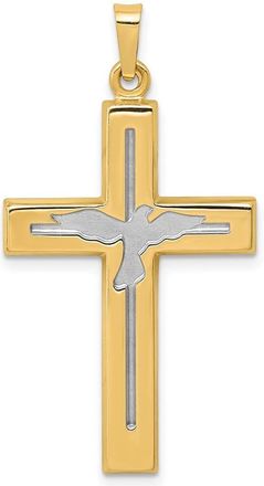 Diamond2Deal 14k Yellow Gold Rhodium Polished Satin Cross Dove Pendant