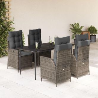 vidaXL Set Comedor De Jard&iacute;n 5 Piezas Con Cojines Rat&aacute;n Sint&eacute;tico Gris Vidaxl
