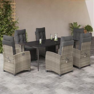 vidaXL Set Comedor Jard&iacute;n 7 Pzas Y Cojines Rat&aacute;n Sint&eacute;tico Gris Claro Vidaxl