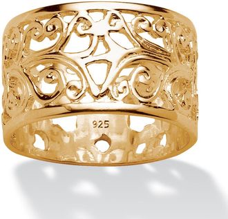 Palm Beach Jewelry Filigree Gold-Plated Sterling Silver Ornate Scroll Design Ring Band