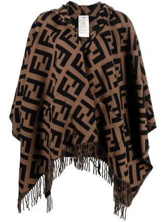 Fendi Poncho FF jacquard in cashmere - Marrone