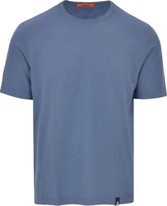 Drumohr T-shirt met ronde hals van katoen - Heren - T-shirts - Blauw - XL - Katoen - Tops