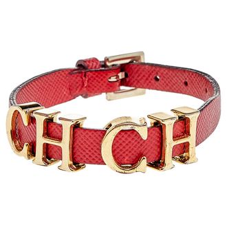 Carolina Herrera Red Leather Logo Charm Wrap Bracelet