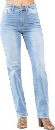 Judy Blue High Waist Contrast Wash Thermal Straight Jeans In Light Wash