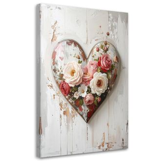 Feeby Cuadro En Lienzo, Coraz&oacute;n 3d Amor Flores En Estilo Shabby Chic, 80x120