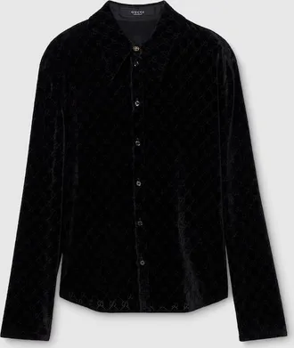 Gucci GG Stretch Devor&eacute; Velvet Shirt, Black, Ready-to-wear