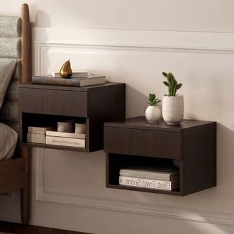 Jonathan Y Designs Ettore Mid-Century Modern Floating Wall Mounted Nightstand with Soft-Close Drawer and Cable Hole in Black -(Set Of 2) at Nordstrom