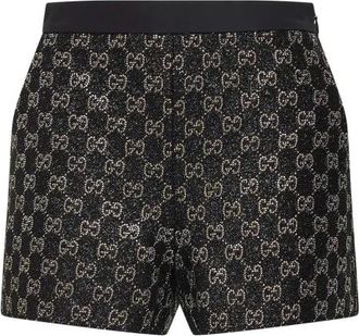 Gucci Beachwear, female, Black, Size: XS Embroidered Wool Tweed Lam&eacute; Shorts