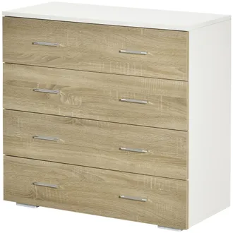HOMCOM Homcom - Cassettiera Moderna A 4 Cassetti In Legno 76x35x72 Cm Bianco E Rovere