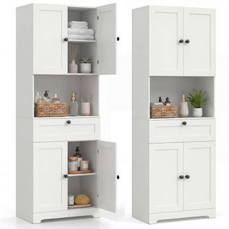 Costway Costway Modern Bathroom Cabinet Wooden Storage Cabinet w/ 4 Doors & 1 Drawer in White