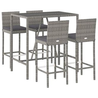 vidaXL Mesa Y Taburetes Altos Jard&iacute;n 5 Piezas Y Cojines Rat&aacute;n Pe Gris Vidaxl