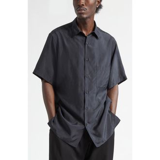Yohji Yamamoto Big Short Sleeve Cupro Taffeta Button-Up Shirt in Black at Nordstrom, Size 4
