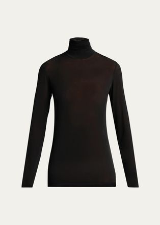 Saint Laurent Turtleneck Sheer Jersey Stretch Long-Sleeve Top