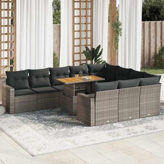vidaXL Set De Sof&aacute;s De Jard&iacute;n 11 Pzas Y Cojines Rat&aacute;n Sint&eacute;tico Gris Vidaxl