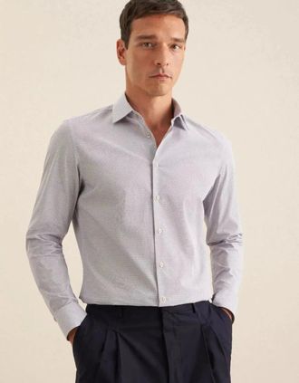 Seidensticker Seidensticker Mens Slim Fit Business Kent Print Pattern Business Shirt Beige - Cream - Size: Regular/36