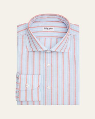 Cesare Attolini Mens Multi-Stripe Linen and Cotton Dress Shirt