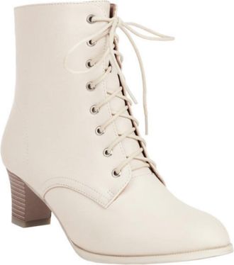 Generic Womens Lace-Up Ankle Boots with Chunky Heel & Round Toe, for Autumn Winter,Beige,7.5 UK