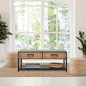 Dmora Mueble Para Tv Boquete, 2 Cajones, 2 Estantes, Acabados En Rat&aacute;n, 95x38x38h Cm Roble Marr&oacute;n