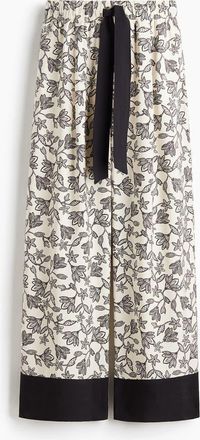 H&M Wide Tie-belt Trousers in Cream/floral at Nordstrom, Size Xx-Small