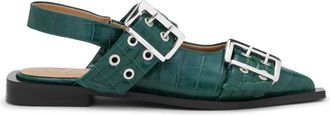 Ganni Schoenen, Dames, Groen, 40 EU, Groene Vrouwelijke Gesp Ballerina Croco Schoenen