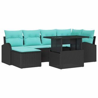 vidaXL Conjunto De Sof&aacute; De Jard&iacute;n 7 Uds. Negro Polirat&aacute;n Vidaxl