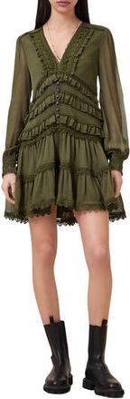 AllSaints Zora Long Sleeve Tiered Dress in Moss Green at Nordstrom Rack, Size 6 Us / 10 Uk