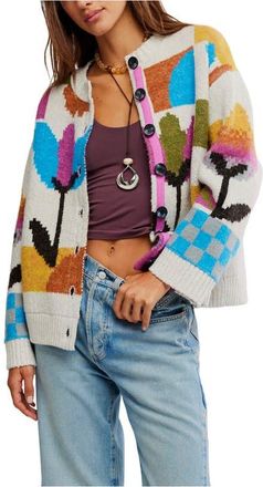 Free People Tulip Whirl Cardigan in Ivory Combo at Nordstrom, Size Medium