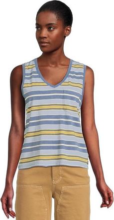 Toad&Co Grom V Neck Tank Top Womens Clothing Weathered Blue Stripe : SM, Cotton