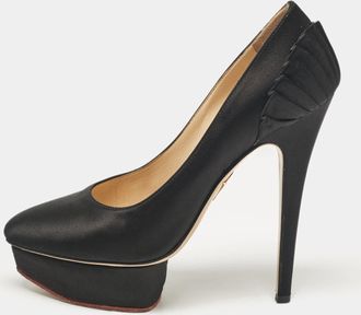 Charlotte Olympia Black Satin Paloma Platform Pumps
