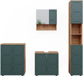 Vicco Conjunto De Muebles De Ba&ntilde;o Irma, Verde, 4 Piezas, Con Mueble Alto Y C&oacute;moda