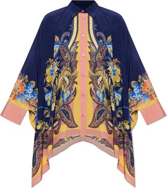 Etro Zijden Asymmetrische Blouse - Dames - Overhemden - Blauw - 2XS - Leer - Overhemden