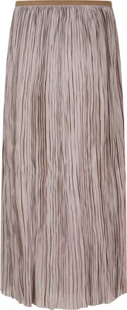 Roberto Collina Taupe Pleated Midi Skirt with Laser-Cut Hem and Textured Finish