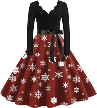 Generic Women Christmas Dresses UK A Line Swing Dress Christmas Outfits Fancy Cute Xmas Printed Dresse Party Cocktail Costume Swing Dresses Round Neck Xmas Gr