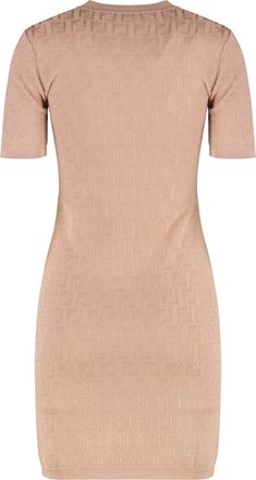 Fendi Womens Knitted Jacquard Dress Pink Cotton