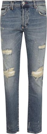 Philipp Plein Azure Blue Skinny Fit Denim Broek - Heren - Slim Fit Jeans - Blauw - W33 - Denim - Jeans