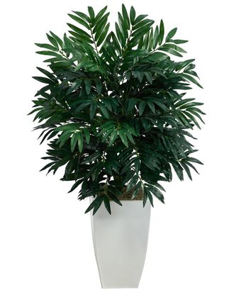 Nearly Natural 3Ft Bamboo Palm Artificial Plant In White Metal Planter