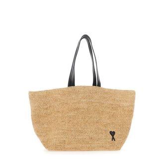Ami Beige Tote Bag With Adc Logo Patch On The Front In Raffia For Men