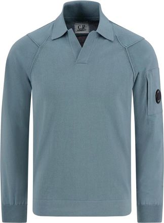 C.P. Company Polo Shirts, male, Blue, Size: XL Long-Sleeved Cotton Polo Shirt