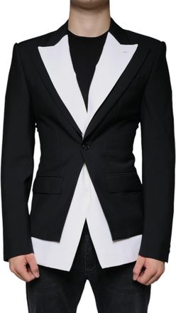 Dolce & Gabbana Mens Black White Single Breasted Dress Blazer Virgin Wool