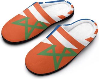 Generic U.S. Morocco Half Flag Cotton Slippers for Women Indoor Outdoor Slipper Slip-On Memory Foam Home Shoes