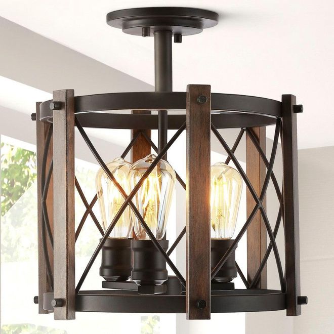 Ferme 14 3-Light Iron Rustic Farmhouse LED Flush Mount