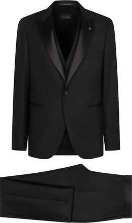 Tagliatore Kostuums, Heren, Zwart, L, Wol, Driedelig wollen pak