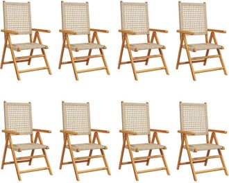 vidaXL Vidaxl - Sillas De Jard&iacute;n Reclinables 8 Uds Rat&aacute;n Pe Madera Maciza Beige