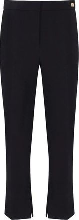 Elisabetta Franchi Rechte Cr&ecirc;pe Broek met Gouden Logo - Dames - Straight fit broeken - Zwart - S - Polyester - Broeken