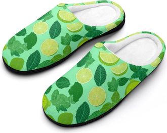 Generic Mint And Lime Funny Mens Cotton Slippers Soft Non-Slip Rubber Sole House Slipper Indoor Outdoor