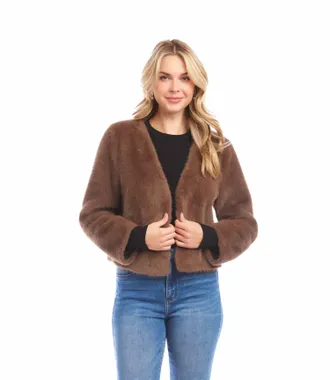 Karen Kane Rosalie Reversible Faux Fur Jacket In Brown