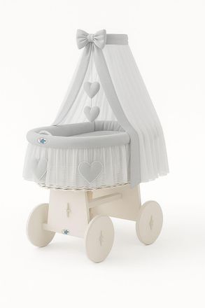 OEM Mois&eacute;s De Mimbre Amelia Con Dosel - Ropa De Cama Blanca Y Gris