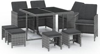 vidaXL Vidaxl - Set Comedor Jard&iacute;n 9 Pzas Y Cojines Rat&aacute;n Sint&eacute;tico Gris